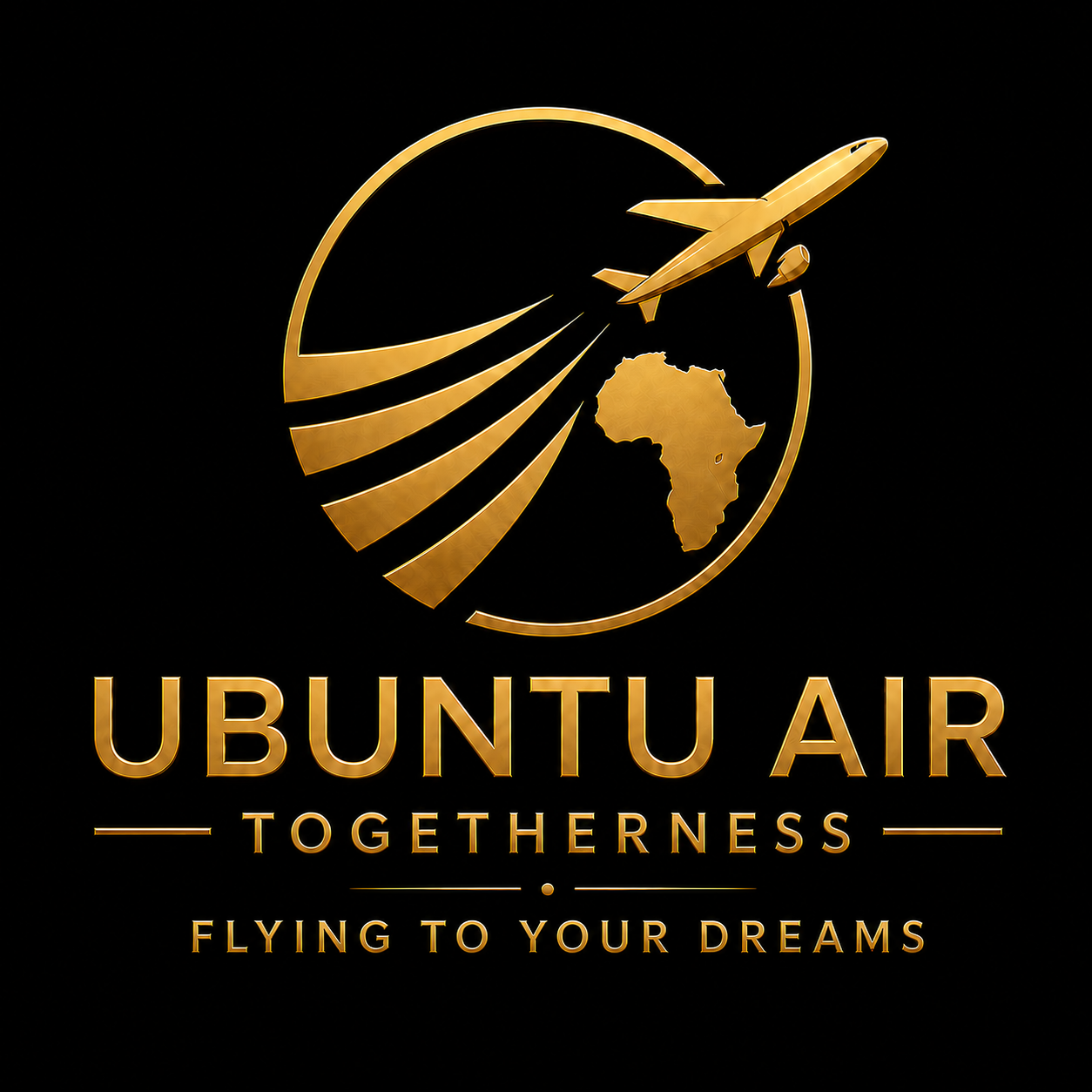Logo Ubuntu Air Togetherness avec un avion doré et un motif de l’Afrique