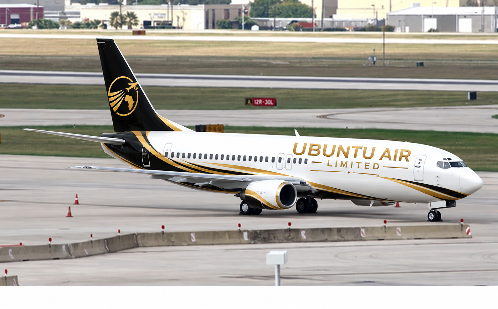 Concept d’un avion à réaction aux couleurs d’Ubuntu Air